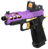 Pistola Lancer Tactical Stryk Hi-Capa 4.3 Violeta/Dorado + RMR – Gas miniatura 6