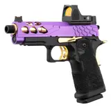 Pistola Lancer Tactical Stryk Hi-Capa 4.3 Violeta/Dorado + RMR – Gas miniatura 1